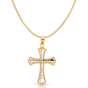 14K Gold Religious Cross Charm Pendant with 0.8mm Box Chain Necklace