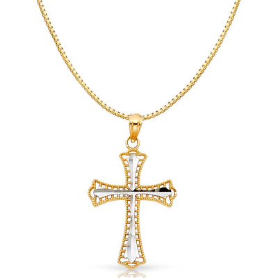 14K Gold Religious Cross Charm Pendant with 0.8mm Box Chain Necklace