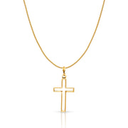 14K Gold Opening Cross Charm Pendant with 0.9mm Wheat Chain Necklace