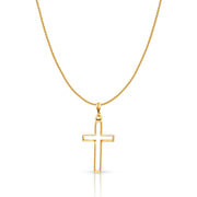 14K Gold Opening Cross Charm Pendant with 0.9mm Wheat Chain Necklace