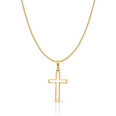 14K Gold Opening Cross Charm Pendant with 0.9mm Wheat Chain Necklace