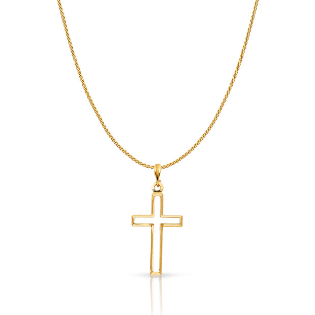 14K Gold Opening Cross Charm Pendant with 0.9mm Wheat Chain Necklace