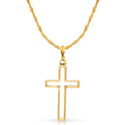 14K Gold Opening Cross Charm Pendant with 1.2mm Singapore Chain Necklace