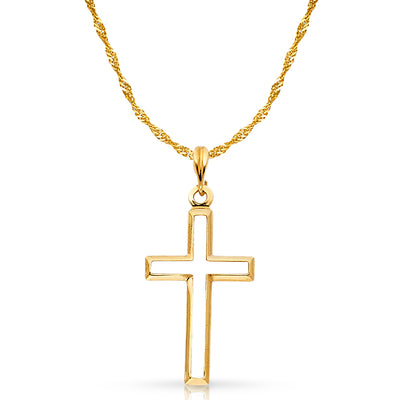 14K Gold Opening Cross Charm Pendant with 1.2mm Singapore Chain Necklace