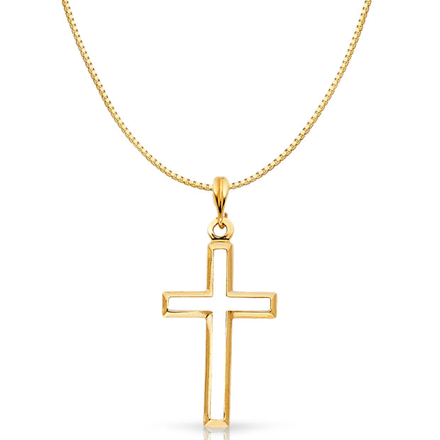 14K Gold Opening Religious Cross Charm Pendant with 0.8mm Box Chain Necklace