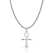 14K Gold Egyptian Ankh Cross Charm Pendant with 1.4mm Round Wheat Chain Necklace