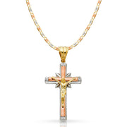 14K Gold CZ Crucifix Pendant with 4.2mm Valentino Star Diamond Cut Chain