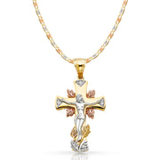 14K Gold CZ Crucifix Pendant with 4.2mm Valentino Star Diamond Cut Chain