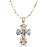 14K Gold CZ Crucifix Pendant with 3.4mm Hollow Cuban Chain