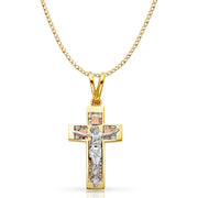 14K Gold CZ Crucifix Pendant with 3.4mm Hollow Cuban Chain