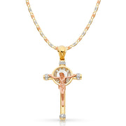 14K Gold CZ Crucifix Pendant with 4.2mm Valentino Star Diamond Cut Chain