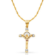 14K Gold CZ Crucifix Pendant with 1.8mm Singapore Chain