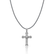 14K Gold Cross Charm Pendant with 1.4mm Round Wheat Chain Necklace