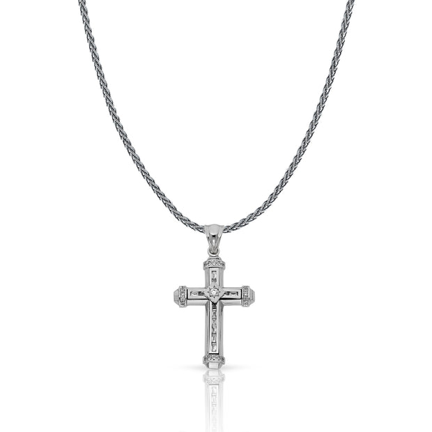 14K Gold Cross Charm Pendant with 1.4mm Round Wheat Chain Necklace