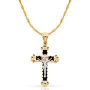 14K Gold CZ Crucifix Pendant with 1.8mm Singapore Chain