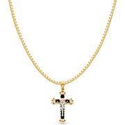 14K Gold CZ Religious Crucifix Charm Pendant with 1.2mm Box Chain Necklace