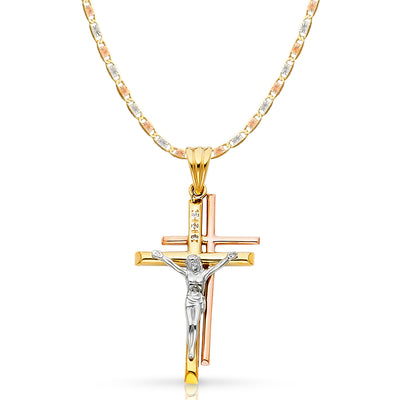 14K Gold Crucifix Pendant with 4.2mm Valentino Star Diamond Cut Chain