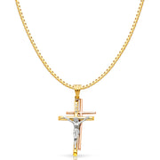 14K Gold Religious Crucifix Charm Pendant with 1.2mm Box Chain Necklace