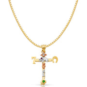 14K Gold Lucky Religious Cross Charm Pendant with 1.2mm Box Chain Necklace