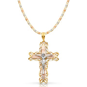 14K Gold Crucifix Pendant with 4.2mm Valentino Star Diamond Cut Chain