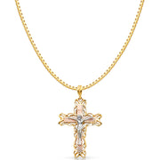 14K Gold Religious Crucifix Charm Pendant with 1.2mm Box Chain Necklace