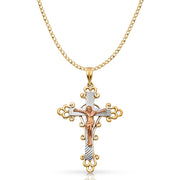 14K Gold Crucifix Pendant with 3.4mm Hollow Cuban Chain