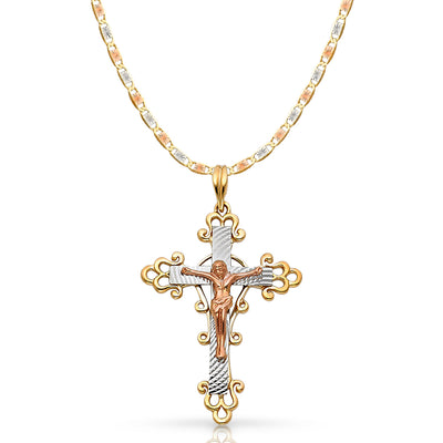 14K Gold Crucifix Pendant with 4.2mm Valentino Star Diamond Cut Chain