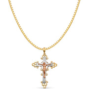 14K Gold Religious Crucifix Charm Pendant with 1.2mm Box Chain Necklace