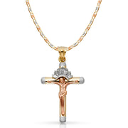 14K Gold CZ Crucifix Pendant with 3.3mm Valentino Star Diamond Cut Chain