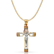 14K Gold Crucifix Pendant with 3.4mm Hollow Cuban Chain