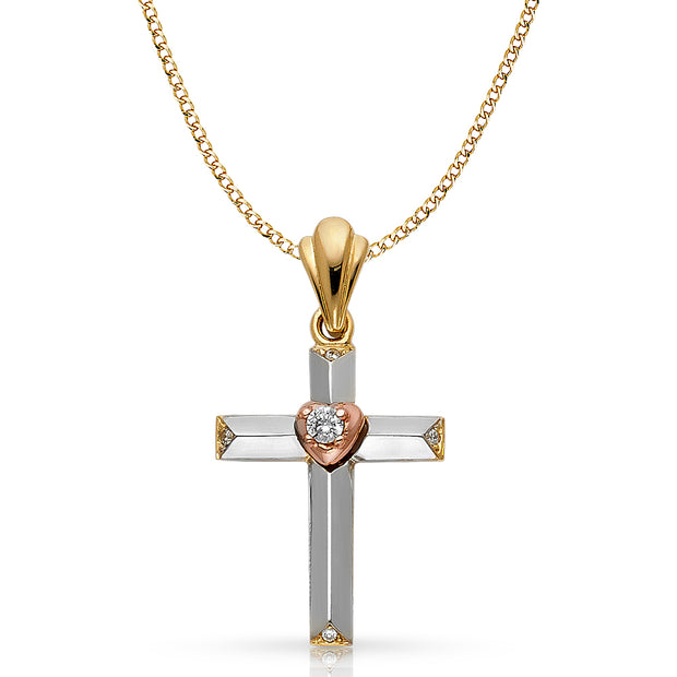 14K Gold Cross Pendant with 3.4mm Hollow Cuban Chain
