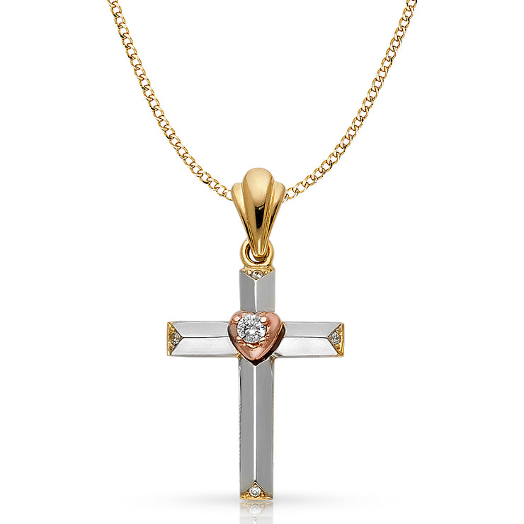 14K Gold Cross Pendant with 3.4mm Hollow Cuban Chain
