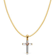 14K Gold Religious Cross Charm Pendant with 1.2mm Box Chain Necklace