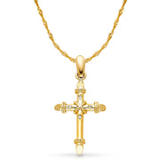 14K Gold Cross Charm Pendant with 1.2mm Singapore Chain Necklace