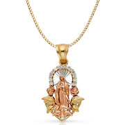 14K Gold CZ Guadalupe Pendant with 2.3mm Hollow Cuban Chain