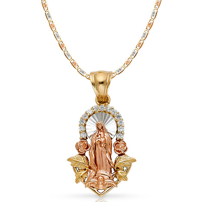 14K Gold CZ Guadalupe Pendant with 2.6mm Valentino Star Diamond Cut Chain