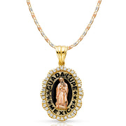 14K Gold CZ Guadalupe Pendant with 3.3mm Valentino Star Diamond Cut Chain