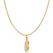 14K Gold CZ Religious Guadalupe Charm Pendant with 1.2mm Box Chain Necklace