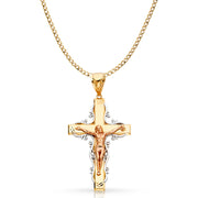 14K Gold Crucifix Pendant with 4.2mm Hollow Cuban Chain