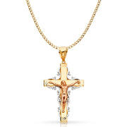 14K Gold Crucifix Pendant with 4.2mm Hollow Cuban Chain