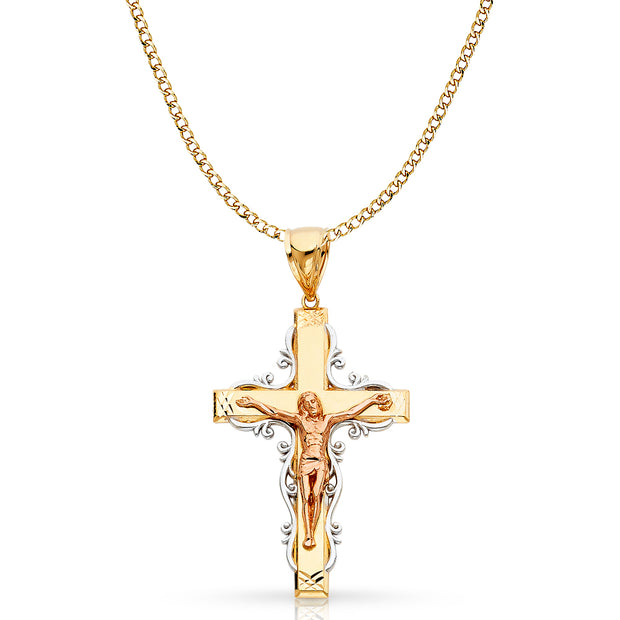 14K Gold Crucifix Pendant with 4.2mm Hollow Cuban Chain