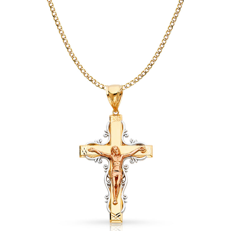 14K Gold Crucifix Pendant with 4.2mm Hollow Cuban Chain