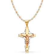 14K Gold Crucifix Pendant with 4.2mm Valentino Star Diamond Cut Chain