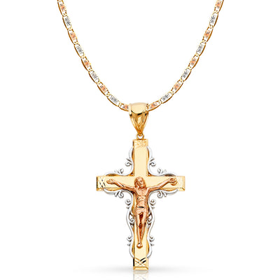 14K Gold Crucifix Pendant with 4.2mm Valentino Star Diamond Cut Chain