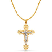 14K Gold Crucifix Charm Pendant with 1.8mm Singapore Chain Necklace