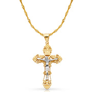 14K Gold Crucifix Charm Pendant with 1.8mm Singapore Chain Necklace