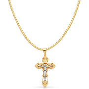 14K Gold Religious Crucifix Charm Pendant with 1.2mm Box Chain Necklace