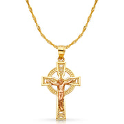 14K Gold Crucifix Charm Pendant with 1.8mm Singapore Chain Necklace