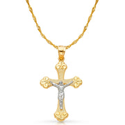 14K Gold Crucifix Charm Pendant with 1.8mm Singapore Chain Necklace