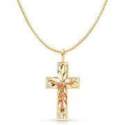 14K Gold Religious Crucifix Charm Pendant with 0.8mm Box Chain Necklace